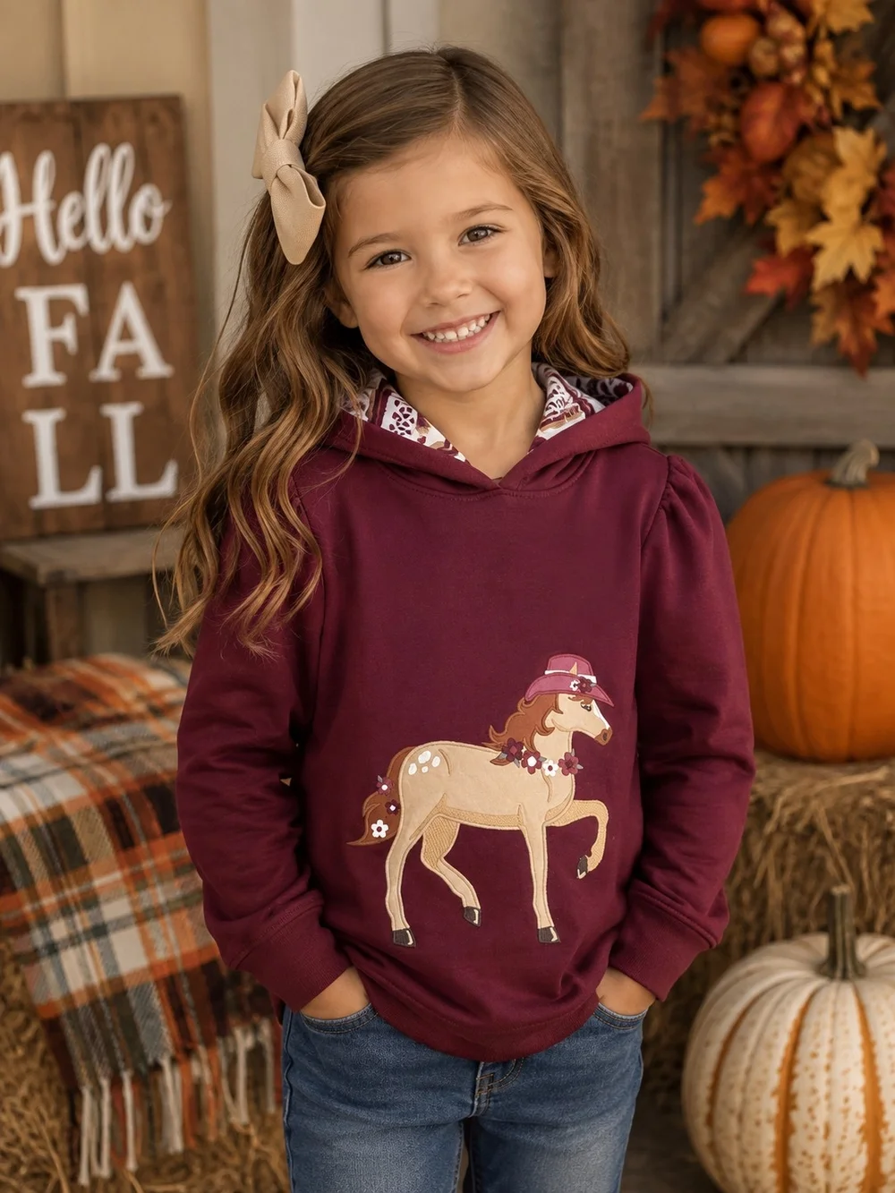 Gymboree Horse Graphic Hoodie | Burgundy Pullover Sweatshirt | Girls Size 5T
